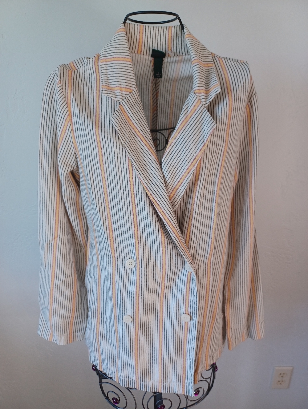 Universal Thread Striped Linen Blend Double Breasted Blazer